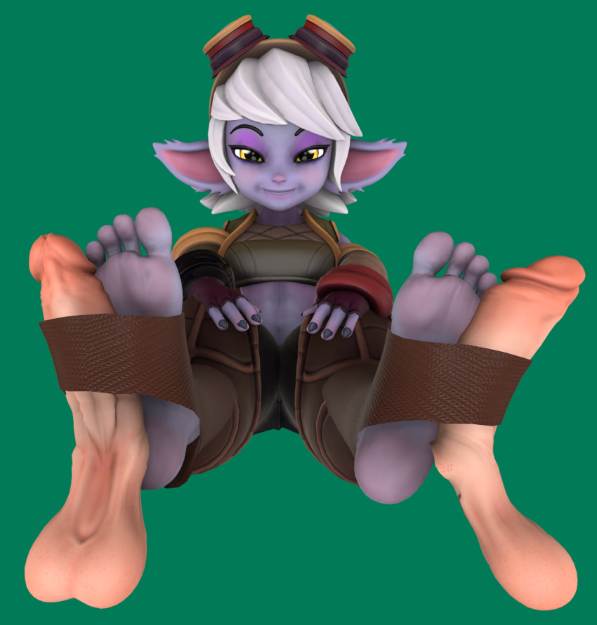 female foot_fetish footjob green_background league_of_legends stirrup_footjob tristana yordle