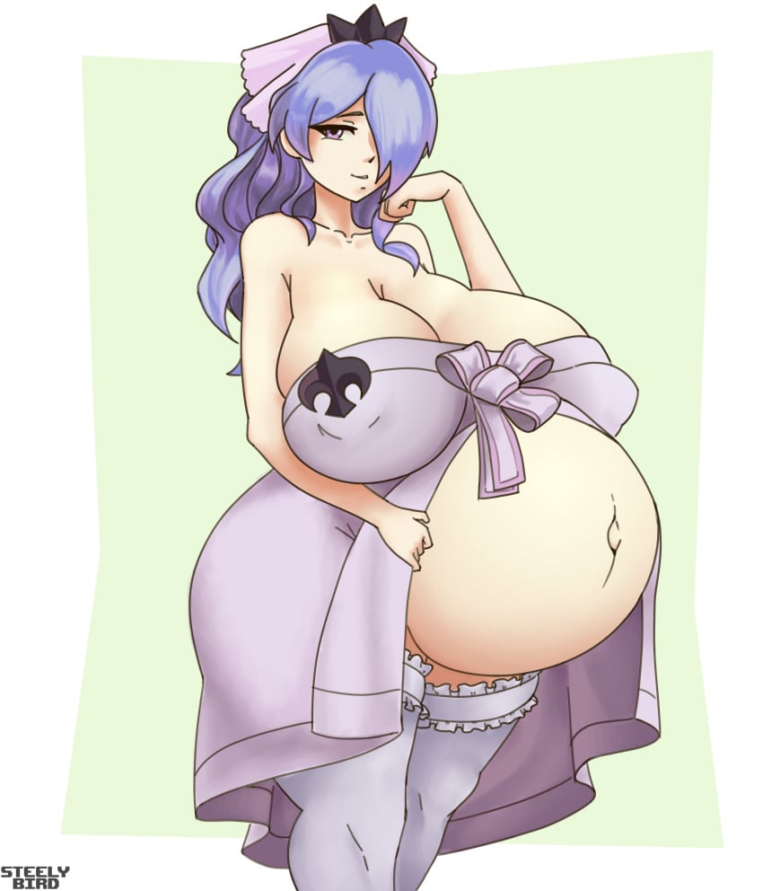 1girls alternate_costume alternate_hairstyle breasts camilla_(fire_emblem) camilla_(hostle_springs)_(fire_emblem) camilla_(hot_springs)_(fire_emblem) cleavage female female_only fire_emblem fire_emblem_fates fire_emblem_heroes huge_belly huge_breasts naked_towel official_alternate_costume official_alternate_hairstyle outie_navel pregnant ready_to_pop solo steely_bird towel