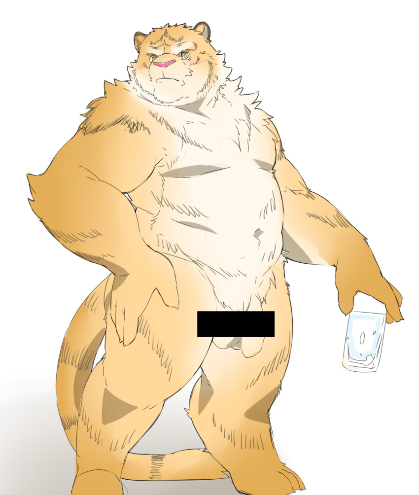 2022 anthro balls biped censored felid flaccid genitals hi_res humanoid_genitalia humanoid_hands humanoid_penis inunoshippo kemono male mammal pantherine penis solo tiger