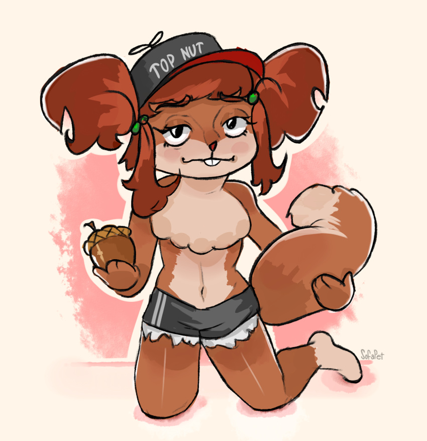 /s4s/-tan 1girls 4chan anthro belly belly_button board-tan buckteeth female fur furry furry_tail hat keksandra nut_(fruit) red_hair sfp479 smug smug_expression smug_face smug_grin smug_smile sport_shorts sports_shorts sportswear squirrel squirrel_girl squirrel_humanoid squirrel_tail