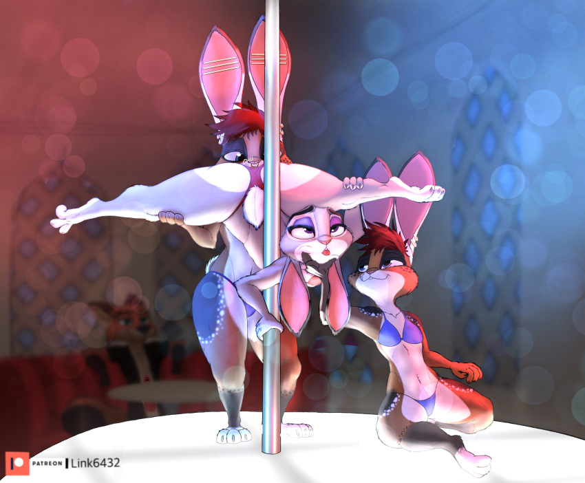 3girls absurd_res anthro bra carys_(nebula1701) cerys_(nebula1701) clothing cunnilingus dancing disney ear_piercing ear_ring facial_piercing fan_character female female/female female_only flat_chest group hi_res judy_hopps lagomorph leporid link6432 mammal multiple_girls nose_piercing oral_sex panties piercing pole pole_dancing rabbit ring_piercing septum_piercing sibling stripper_pole trio twins yuri zootopia