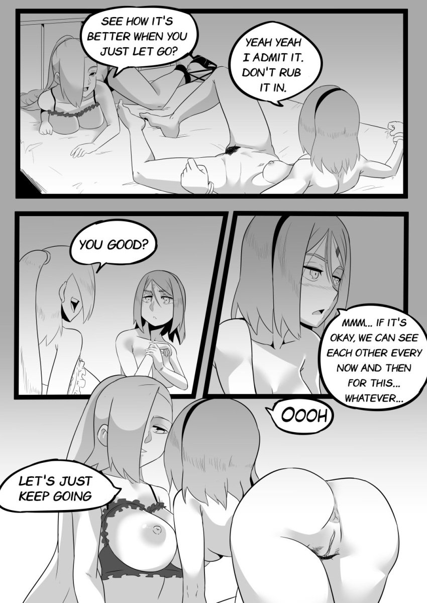 bed boruto:_naruto_next_generations breasts comic dialogue english_text ino_yamanaka monochrome naruto naruto_(series) nude pussy sakura_haruno story text ukaya_masaru_mx yuri