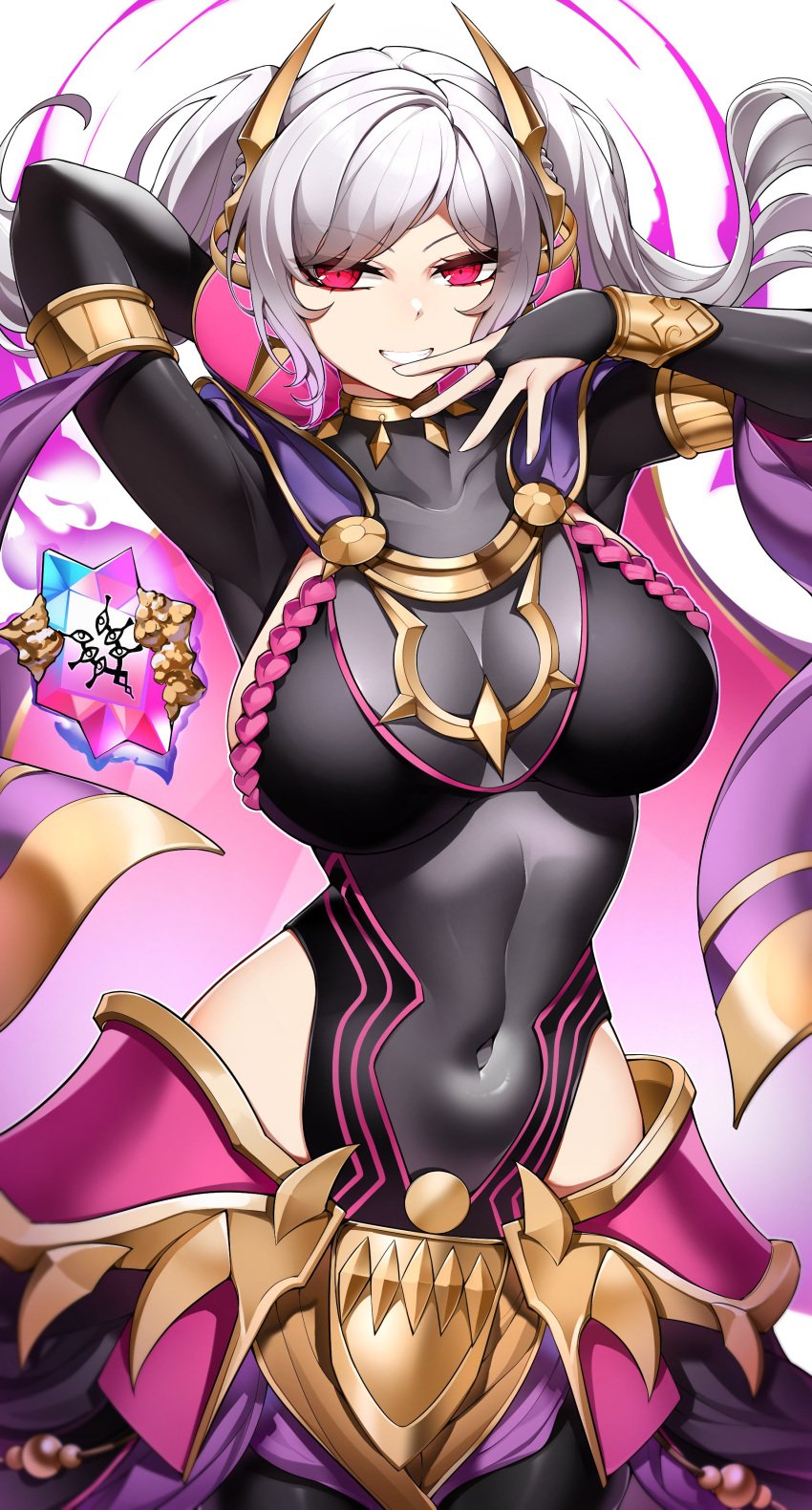 1girls alternate_costume bodysuit breasts casul female fire_emblem fire_emblem_awakening fire_emblem_heroes grima_(fire_emblem) grin hi_res highres hips huge_breasts large_breasts long_hair naughty_face navel nintendo official_alternate_costume red_eyes robin_(female)_(fell_tactician)_(fire_emblem) robin_(fire_emblem) robin_(fire_emblem)_(female) slim_waist smile suggestive_look thick_thighs thighs twintails white_hair wide_hips