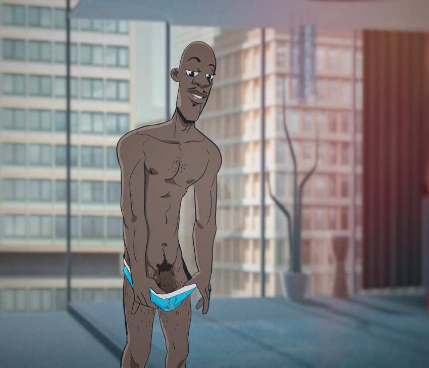 african dark-skinned_male dark_skin disney frozone lean_muscle lucius_best male male_only melanin muscles muscular muscular_male pinkmustacheguy pixar teasing the_incredibles underwear underwear_down underwear_only veiny_penis