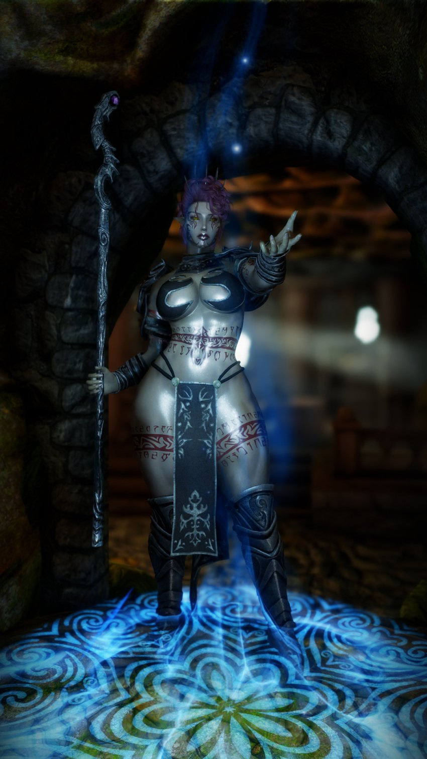 3d abs armor athletic_female bikini_armor black_bra black_legwear black_lipstick black_skirt body_tattoo bra bracers breasts choker clothed crown cultist daedra daedric_text dark_elf dunmer elf elf_ears elf_female elf_girl face_tattoo fit_female gigantic_breasts gorget goth goth_girl gothic grey_skin hand_out huge_breasts lights loincloth mage magic magic_circle model modeling muscular_arms muscular_body muscular_female muscular_legs muscular_thighs neck_armor necklace offering_hand pale_skin pauldrons pointy_ears pose posing queen_azara red_hair revealing_armor revealing_clothes screencap shiny_skin skimpy_armor skyrim sorceress spiky_crown staff the_elder_scrolls thick_lips thigh_tattoo toned_belly toned_body unconvincing_armor underboob wizard yellow_eyes