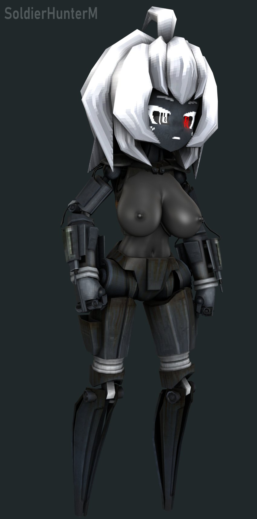 1girls 3_fingers 3d angry angry_face back black_skin breasts breasts_exposed combine combine_sentry combine_turret_girl cute dark_skin female_only hair half-life half-life_2 humanoid kawaii nipples red_eyes robot robot_girl robot_humanoid soldierhunterm source_filmmaker valve white_hair