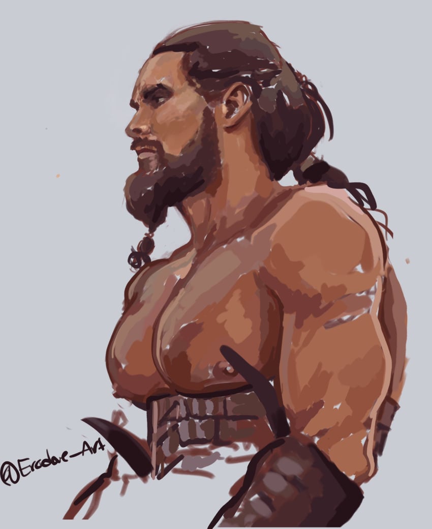 actor celebrity erodae game_of_thrones in_character jason_momoa khal_drogo long_hair male male_only muscles muscular muscular_male pecs shirtless_male