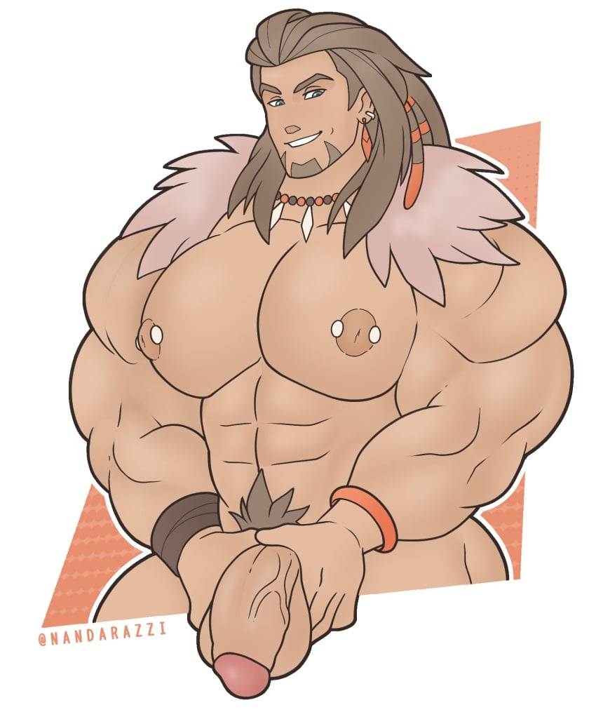 bara flaccid flaccid_penis genderbend genderswap genderswap_(ftm) growth long_hair male male_only muscles muscular muscular_male nandarazzi pecs penis_hold pierced_nipples pokemon pokemon_sv professor_sada_(pokemon) rule_63 uncut veiny_penis