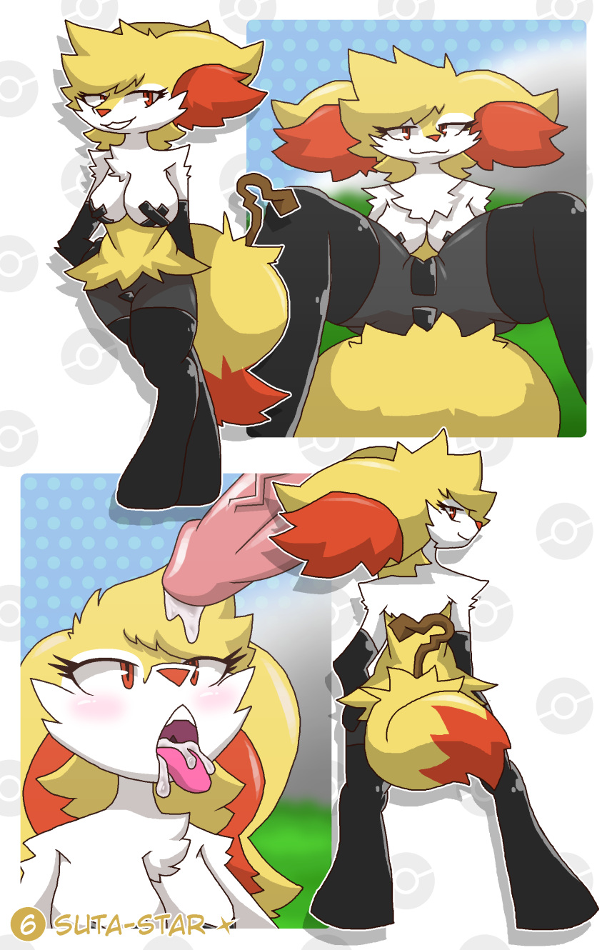 absurd_res animal_genitalia animal_penis anthro ass big_breasts bodily_fluids braixen breasts clothed clothing cum dominant dominant_female faceless_character faceless_male fellatio female generation_6_pokemon genital_fluids genitals hi_res legwear male male/female mostly_nude nintendo oral penile pokémon_(species) pokemon pokemon_(species) sex skimpy solo spread_legs spreading suta-star tape teasing thigh_highs video_games