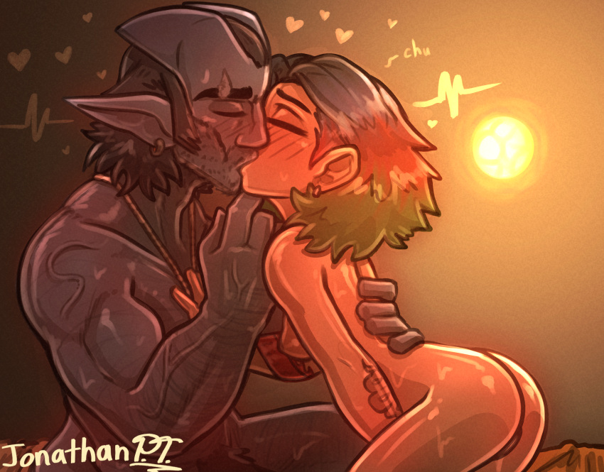 1boy 1girls colored_hair couple_(romantic) dungeons_and_dragons female hearts hydra_(jonathanpt) jonathanpt judas_(jonathanpt) kissing male tattoos tiefling wholesome