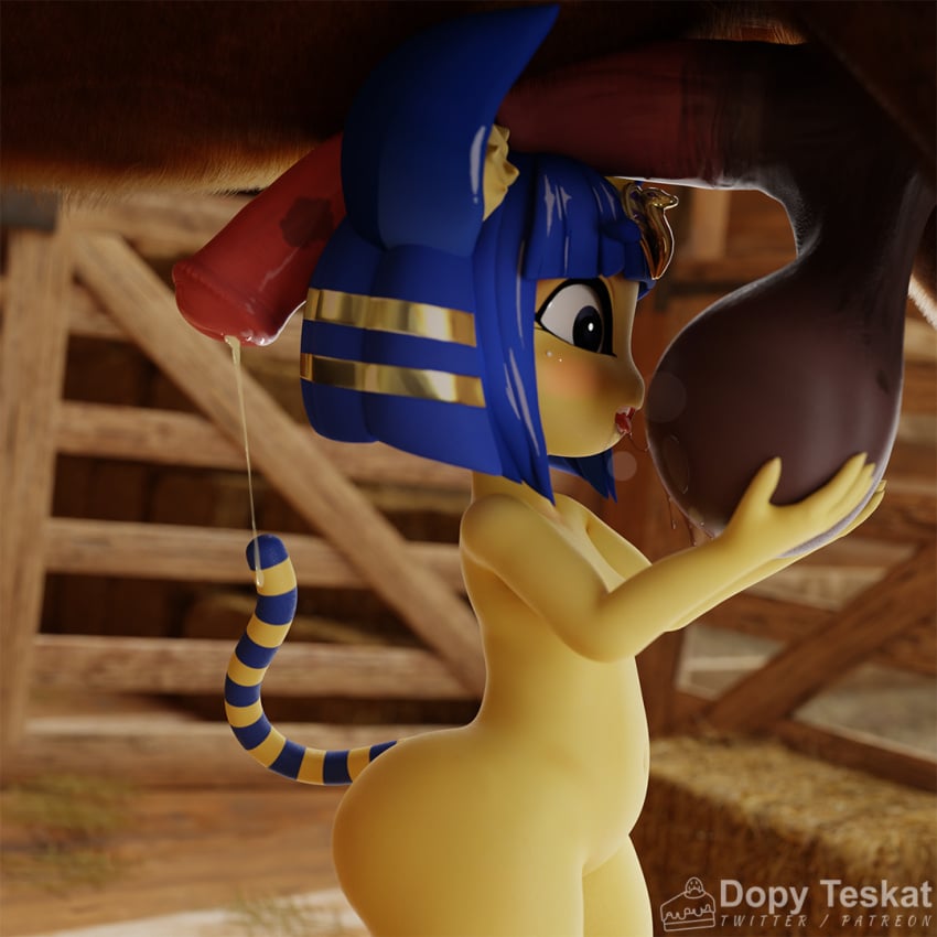 3d 3d_(artwork) 3d_model animal_crossing ankha ankha_(animal_crossing) ankha_(zy0n7) anthro ball_fondling ball_worship balls big_ass big_balls blue_hair dopyteskat doubutsu_no_mori furry horse horse_penis horsecock nairu_(doubutsu_no_mori) nintendo nude nude_female saliva_on_balls saliva_trail source_request spit tail zoophilia zy0n7