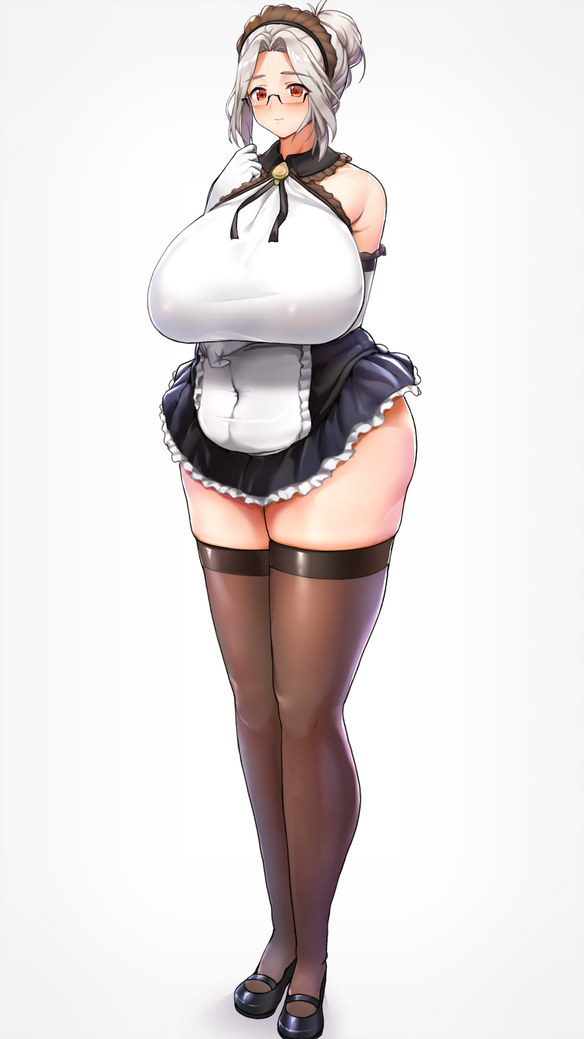 1girls absurd_res armwear big_breasts blush breasts eyewear female female_only footwear full_body glasses hair headwear highres huge_breasts labiata_prototype_(last_origin) large_breasts last_origin legs legwear maid maid_headdress maid_outfit maid_uniform mature mature_female mature_woman milf namamo outfit smile solo solo_female thick_thighs thighhighs thighs white_hair