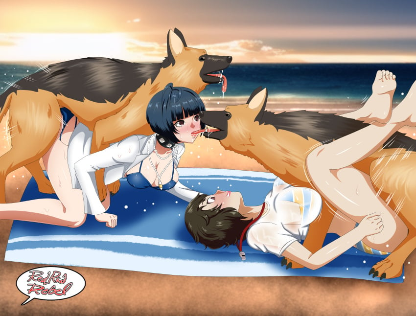 2animals 2boys 2girls ambiguous_penetration big_breasts bikini black_hair blue_hair breasts canid canid_on_humanoid canine canine_on_human clothed_female clothed_sex dog doggy_style domestic_dog female female_human female_human/male_feral female_kissing_feral female_on_feral femsub feral feral_on_human feral_penetrating feral_penetrating_human french_kiss from_behind from_behind_position human interspecies kissing male male/female male_canine maledom missionary missionary_position persona persona_5 public_bestiality public_sex redradrebel sadayo_kawakami sex straight swimwear tae_takemi vagina vaginal_penetration vaginal_sex wet_shirt zoophilia