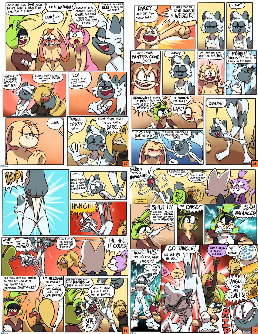 aged_up amy_rose blaze_the_cat breasts comic cream_the_rabbit dialogue idw_comics idw_publishing mobian_(species) multiple_pages page_37 page_40 rouge_the_bat sega sonic_(series) sonic_the_hedgehog_(comics) sonic_the_hedgehog_(idw) sonic_the_hedgehog_(series) surge_the_tenrec tangle_the_lemur theenfman whisper_the_wolf