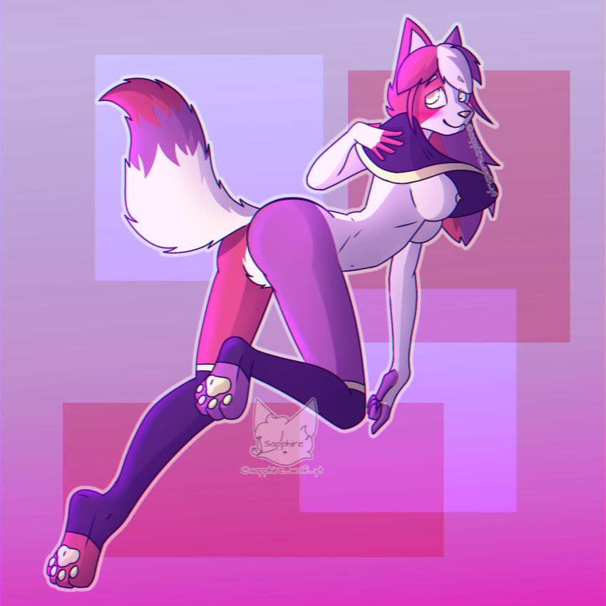 anthro breasts_out cat_tail countryhumans countryhumans_girl countryhumans_oc feet fevie_(markai_cat) furry paws sapphire_wolf small_breasts