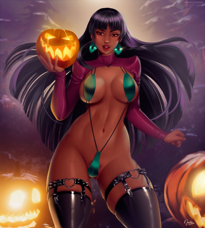 1girls armadillo ass_visible_through_thighs black_hair chel dark-skinned_female darkra dreamworks hourglass_figure large_breasts long_hair looking_at_viewer outside pussy tagme the_road_to_el_dorado thick_thighs voluptuous wristbands