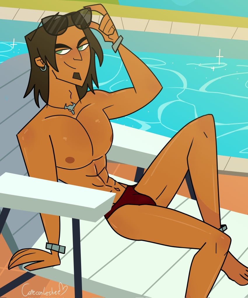 alejandro_burromuerto_(tdi) cafeconleshee dark_skin male_only muscular_male pecs pool sunglasses sunglasses_on_head swimsuit total_drama_island