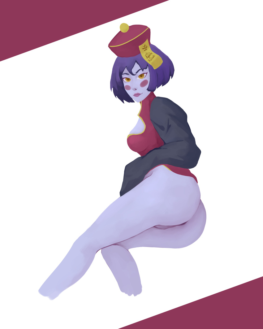 1girls agentekebab anus ass big_ass capcom clothing darkstalkers female female_only hsien_ko huge_ass jiangshi lei-lei lei_lei purple_skin pussy small_breasts smile solo yellow_eyes