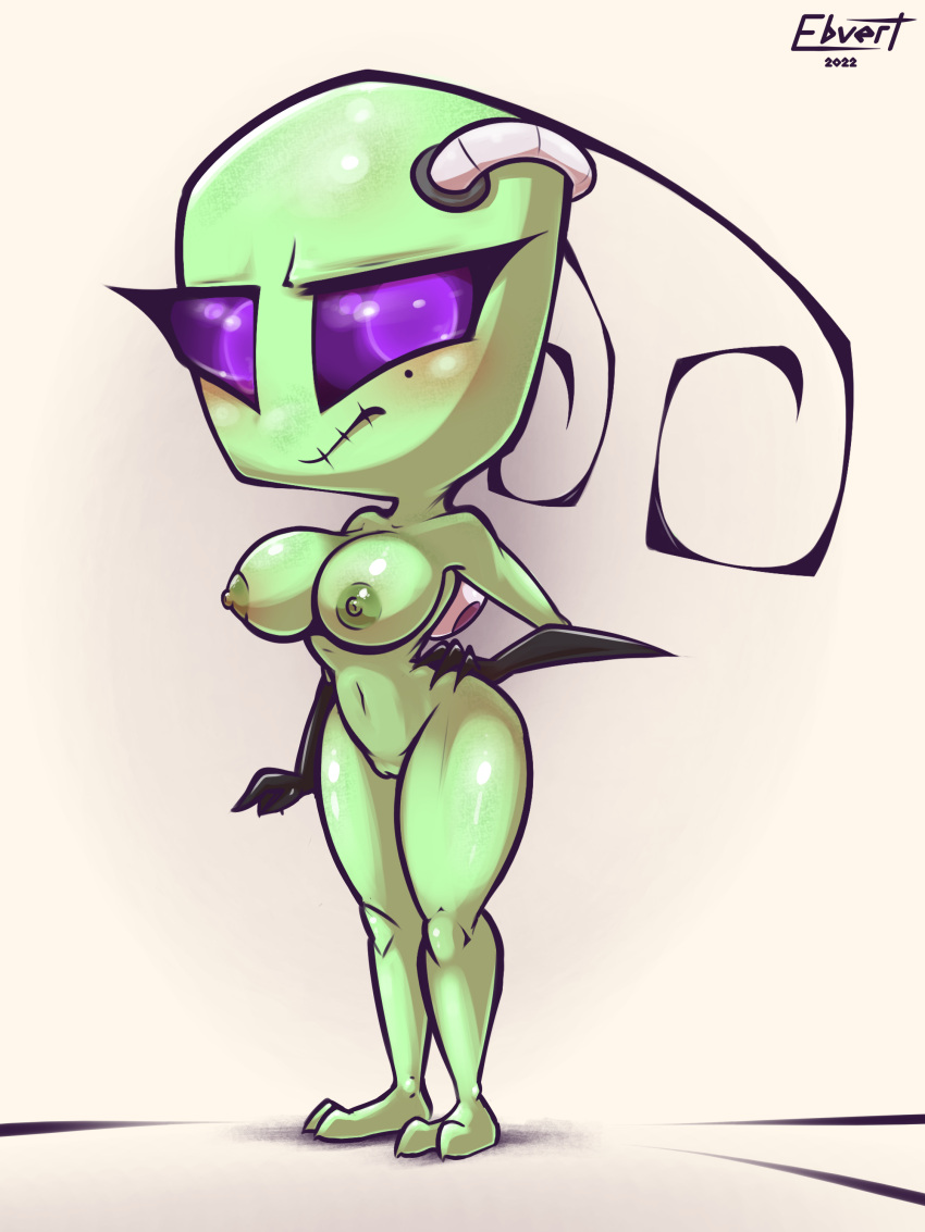 alien alien_girl antennae barefoot breasts ebvert feet female gloves green_skin invader_zim irken naked purple_eyes shortstack solo solo_female tak tak_(invader_zim) tak_(irken)_(invader_zim)