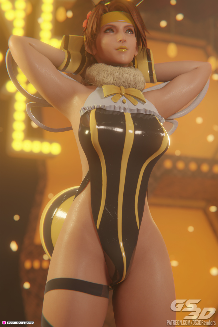 1futa 3d bee bee_costume bee_girl bulge bulge_through_clothing clothed clothing dancer dancer_outfit dancing final_fantasy final_fantasy_vii final_fantasy_vii_remake futa_only futanari gs3d honey_bee_inn honeybee_inn_uniform human jessie_rasberry leotard light-skinned_futanari light_skin mostly_clothed slave slavegirl slushe_(website) solo standing