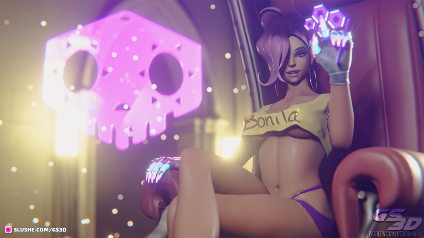 1girls 3d gs3d hack hacker hacking hoop_earrings hoop_earrings_oversized hotpants latex overwatch overwatch_2 overwatch_archives pvc shiny_clothes slushe_(website) sombra talon_sombra underboob