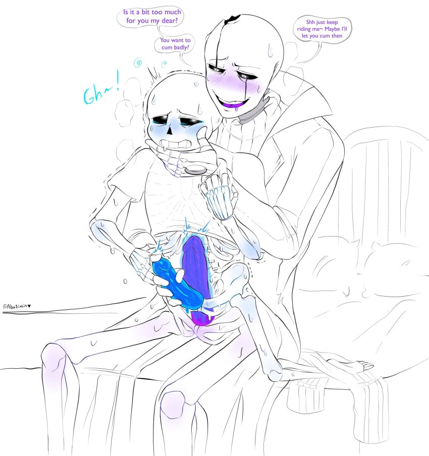 2boys 2d abosinsin animated_skeleton bigger_male bigger_penetrating bigger_penetrating_smaller blue_blush blue_penis blush blushing dialogue ectopenis ectoplasm edging english_text face_grab gay gay_sex glitchtale_gaster grabbing_face grabbing_penis holding_facern lightsaber_dick male male/male male_only male_penetrated male_penetrating male_penetrating_male orgasm_denial penetration penis penis_grab purple_blush purple_penis sans shh shushing skeleton smaller_penetrated text undertail undertale undertale_(series) undertale_sans yaoi