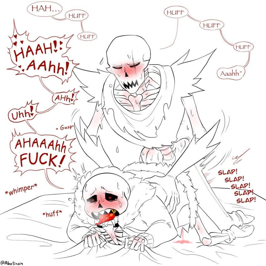 1boy 2d abosinsin alternate_universe animated_skeleton blush comic_sans gripping_sheets grunting holding incest leaking male male_only male_penetrating moaning onomatopoeia papyrus papyrus_(font) papyrus_(underfell) papyrus_au sans sans_(underfell) sans_au skeleton sweat thrusting underfell underfell_papyrus underfell_sans undertale undertale_(series) undertale_au