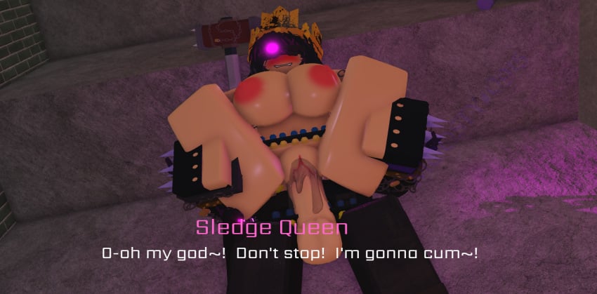 1boy 1girls 3d armor big_breasts biting_lip blush crown cum_in_pussy cum_inside decaying_winter dialogue glowing_eye imminent_cum moosty naked reverse_stand_and_carry_position reverse_suspended_congress roblox roblox_game robloxian sledge_king sledge_queen sledgehammer source_request tagme vaginal_penetration