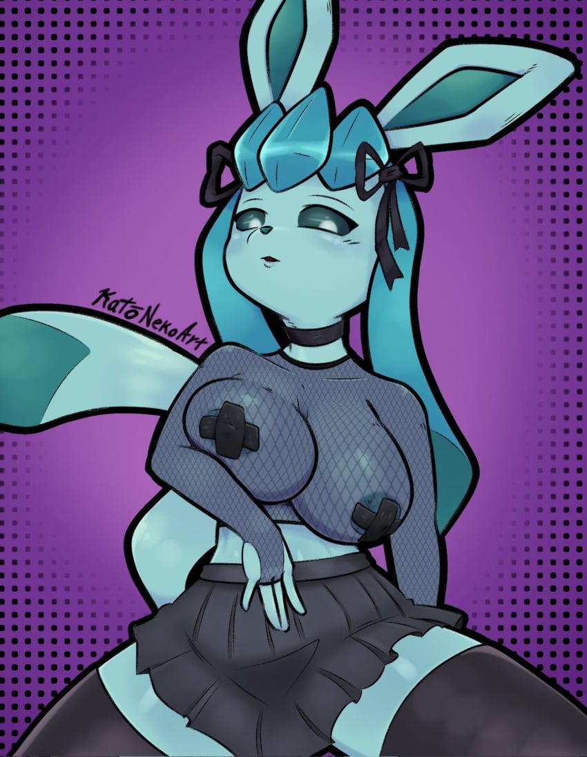 big_breasts female female_focus female_only furry furry_breasts furry_ears furry_female furry_only furry_tail glaceon goth goth_girl gothic gothic_lolita katonekoart pokemon pokemon_(species) pokephilia pussy_juice