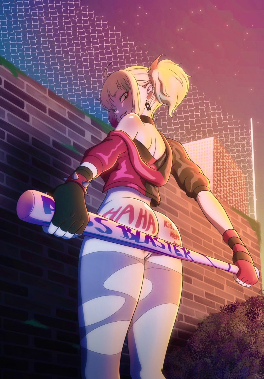 ass ass_focus ass_writing baseball_bat big_ass big_breasts blonde_hair eidolon_(artist) harley_quinn harley_quinn_(suicide_squad_isekai) large_ass looking_at_viewer looking_back nipples nude_female pussy showing_ass spread_legs suicide_squad_isekai three_tone_hair