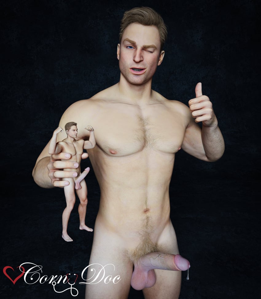 3d 3d_(artwork) 3d_model action_figure big_dick_energy cornydoc johnny_cage male male_focus male_only masculine mortal_kombat mortal_kombat_1_(2023) muscular precum precum_string solo solo_focus solo_male thumbs_up urethral_insertion