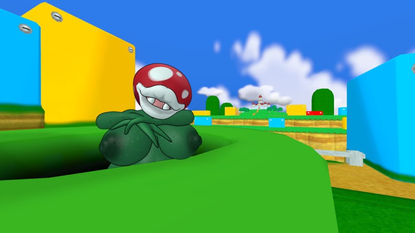 arms_crossed breasts cute green_skin huge_breasts mario_(series) nintendo piranha_plant plant sfm shonksfm teeth