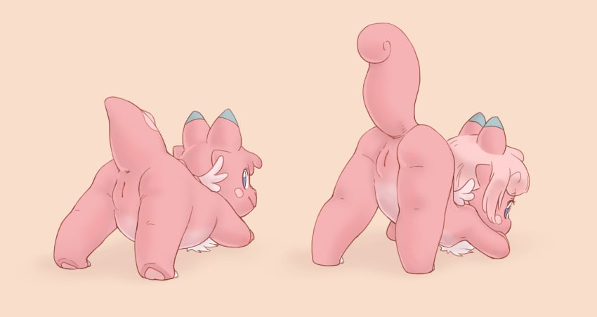 anthro anus ass blush clefairy cub digital_media_(artwork) female feral fur fusion generation_1_pokemon genitals hair horn humanoid_genitalia humanoid_vulva hybrid looking_at_viewer looking_back nidorina nintendo nude pechy pink_body pink_fur pink_hair pokemon pokemon_(species) pokemon_fusion presenting presenting_hindquarters presenting_vulva rear_view simple_background solo storagepc tail vulva white_body white_fur wings young young_anthro young_female