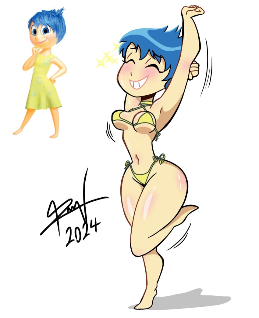 1girls 2024 arms_behind_back arms_up bikini blue_hair breasts breasts breasts closed_eyes curvaceous curvy curvy_body curvy_figure disney female_only inside_out inside_out_2 joy_(inside_out) lordrz3 one_leg_up pixar short_hair short_hair_female smile smiley_face smiling solo solo_female solo_focus tagme thick_thighs thighhighs thighs yellow_body yellow_skin