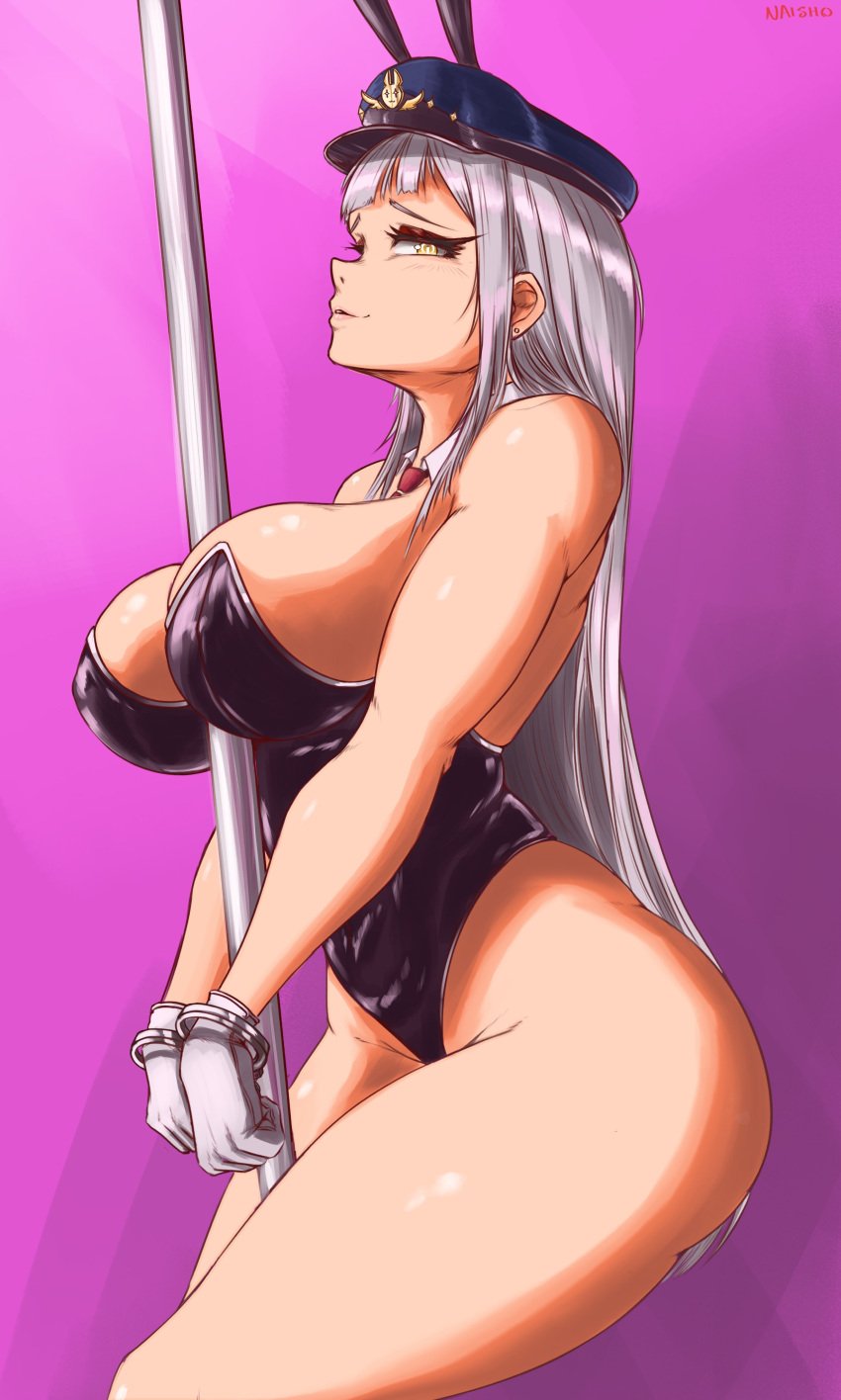 1female 1girls 2d 2d_(artwork) ass between_breasts big_ass big_breasts big_butt breasts bunnysuit clothed clothing cuffs female gloves hair hand_cuffs light-skinned_female long_hair looking_at_viewer naisho narrowed_eyes object_between_breasts officer_hat outfit playboy_bunny pole pole_between_breasts police_hat seductive seductive_look seductive_pose solo stripper_pole virtual_youtuber voluptuous voluptuous_female vshojo vtuber white_hair yellow_eyes zentreya