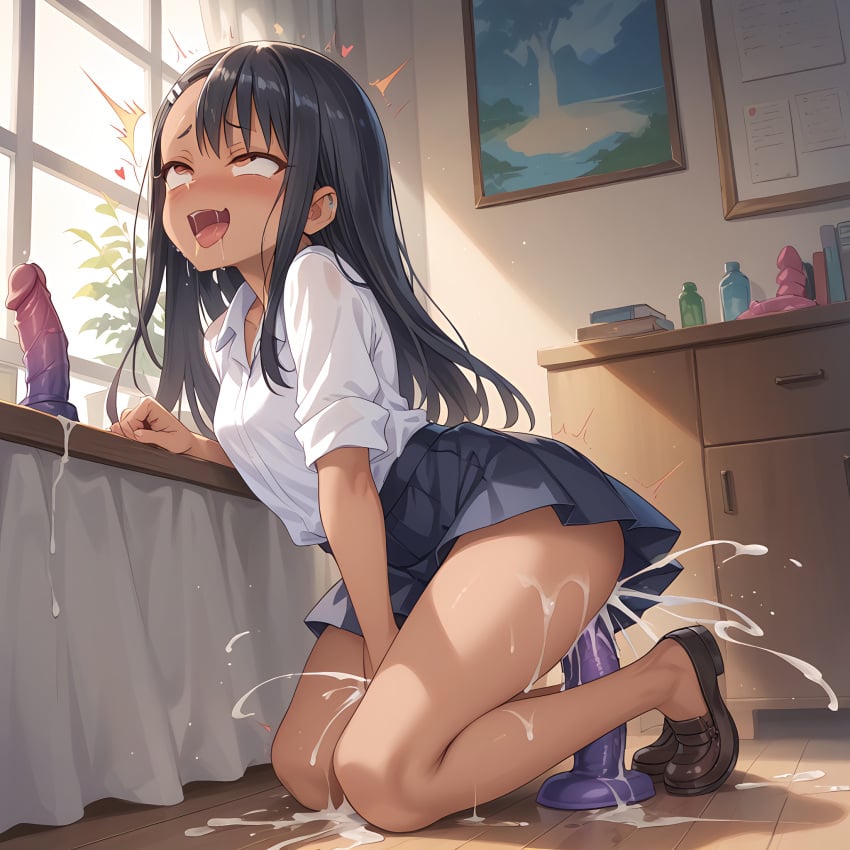 1girls ai_generated cum dildo dildo_sitting drooling eyes_rolling_back female female_only hayase_nagatoro human messy orgasm_face please_don&#039;t_bully_me,_nagatoro solo