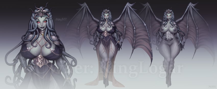 1girls cthulhu cthulhu_mythos dark_skin deity demon demon_girl goddess green_skin h.p._lovecraft kolgaart literature monster monster_girl mythology old_god piercing piercing_nipples piercings piercings_on_nipples pubic_tattoo public_domain red_eyes tattoo tattoo_on_chest tattoos tentacle winged