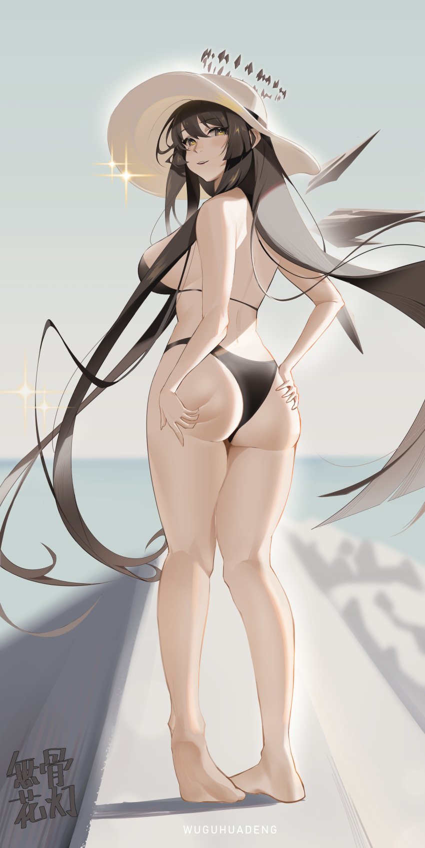 1girls arknights artist_request ass bikini female female_only hat hi_res realistic_proportions virtuosa_(arknights)