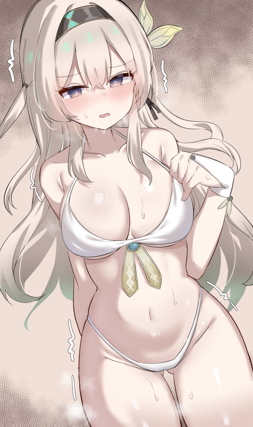 bikini embarrassed firefly_(honkai:_star_rail) frustrated gluteal_fold honkai:_star_rail large_breasts nervous pussy steam sweating sweaty tremble_spikes trembling wavy_mouth worried