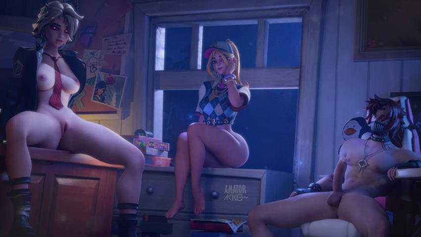 3d female fortnite fortnite:_battle_royale helsie_(fortnite) joni_(fortnite) lucien_west threesome