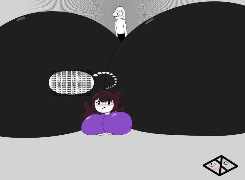 1girls alexferegrino ass_expansion blush bottom_heavy brown_hair fat_ass huge_ass huge_breasts hyper hyper_ass immobile jaiden jaiden_animations jaidenanimations massive_ass massive_breasts sweat sweating