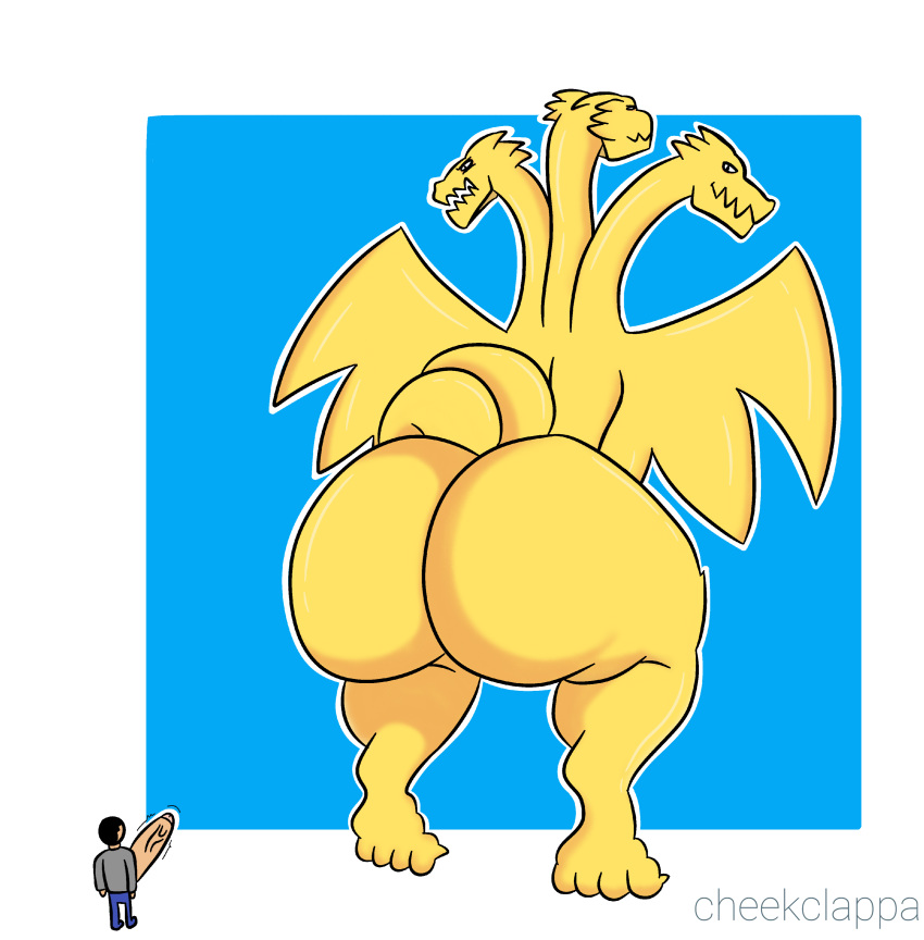 1boy 1girls absurd_res ass big_butt cheekclappa dragon female genderswap godzilla_(series) hi_res huge_butt huge_cock human imobi king_ghidorah male mammal rule_63 saucekay source_request tagme toho