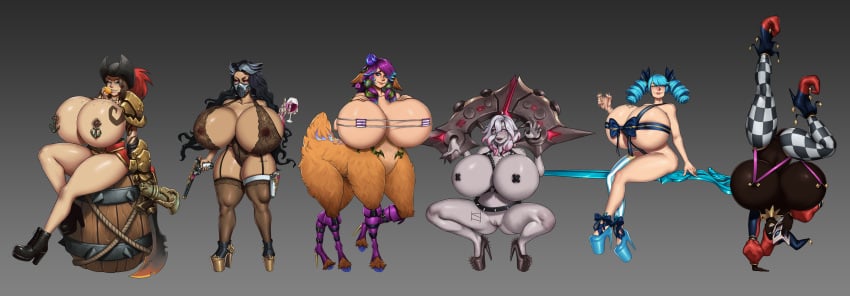 4_legs 6girls alternate_breast_size anchor anchor_piercing areolae barely_clothed barrel belly belly_button big_ass bikini bimbo bimbo_body black_hair blood_golem blue_hair blush bra breast_implants briar_(league_of_legends) brown_fur brown_hair casual casual_nudity centauroid cervine clown clown_girl clussy dark_skin dark_skinned_female deer deer_ears deer_tail deer_taur ear_tag earrings embarrassed embarrassed_female eyepatch_bikini fake_breasts female female_focus female_human female_only firm_breasts floating gangplank garter_straps genderswap_(mtf) gigantic_breasts glowing_fur gold_lipstick gradient_background gray_hair grey_skin group gun gwen_(league_of_legends) hands_on_breasts hands_up handstand harness high_heel_boots high_heels holding_breasts holding_gun holding_object holding_revolver holster hoove_boots hoove_heels hooves hovering huge_breasts implied_masturbation jester jester_ jester_cap jester_costume jester_girl jester_hat jester_outfit juice large_breasts league_of_legends legs_up light-skinned_female light_skin lillia_(league_of_legends) lingerie long_ears long_hair looking_at_viewer mask masked masked_female massive_breasts medium_hair messy_hair minotaur mootium mostly_nude mostly_nude_female multicolored_hair multiple_girls nipple nipple_bulge nipple_piercing nipples nipples_visible_through_clothing open_mouth panties pasties pauldron pillory pinup pinup_girls pinup_pose pirate pirate_hat platform_heels ponytail posing posing_for_the_viewer prosthetic purple_hair pussy quadruped red_eyes removing_mask renata_glasc restrained restrained_arms revolver ribbon ribbons ribbons_in_hair riot_games rule_63 scissors see-through shaco shaking_hand sharp_teeth shiny_skin silicone_implants simple_background sitting slutty_clothing slutty_outfit smiling smirk spiked_harness spiked_heels spikes spread_legs spreading squatting standing stockings suspenders sword tattoo tattoo_on_breast tattoo_on_chest tattoo_on_thigh tattoos taur teasing thick_thighs underwear vagina vampire vampire_girl very_dark_skin white_hair white_skin white_skinned_female wine wine_glass