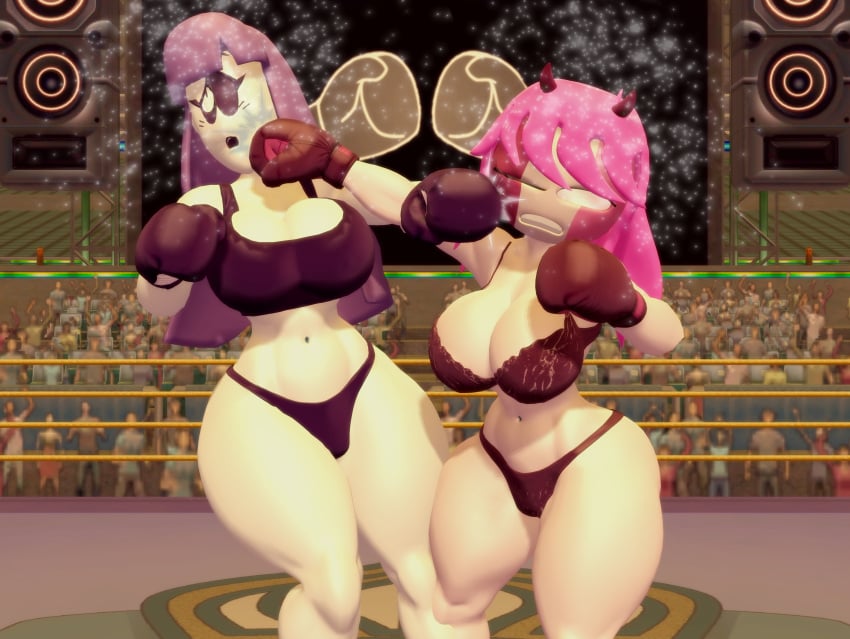 2girls 3d 3d_(artwork) arena big_breasts big_thighs boxing boxing_gloves boxing_match boxing_ring bra breasts catfight cheek_punch cleavage cross_counter crossover demon_girl demon_horns duo female female_focus female_only fight fighting fighting_ring friday_night_funkin friday_night_funkin_mod gloves horns huge_breasts indoors josugomezofficialnew large_breasts lila_(spooky_month) lingerie long_hair magenta_boxing_gloves magenta_gloves mid-fight_masses mid_fight_masses milf mother panties pink_hair punch punching punching_face purple_boxing_gloves purple_gloves purple_hair ryona sarvente_(dokki.doodlez) spooky_month sports_bra sr_pelo thick thick_thighs thighs wide_hips