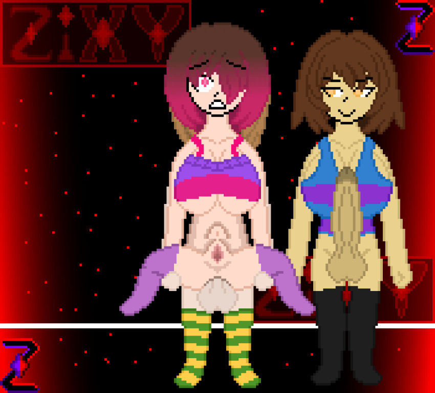 1girls 2022 2futas anal bad_anatomy balls bete_noire big_breasts big_penis bottomless chara clothed clothing duo erection female frisk futa/futa/female futa_on_female futanari glitchtale human light-skinned_female light-skinned_futanari light_skin partially_clothed penis pixel_art pussy reverse_suspended_congress sex standing undertale undertale_(series) undertale_au undertale_fanfiction zixy