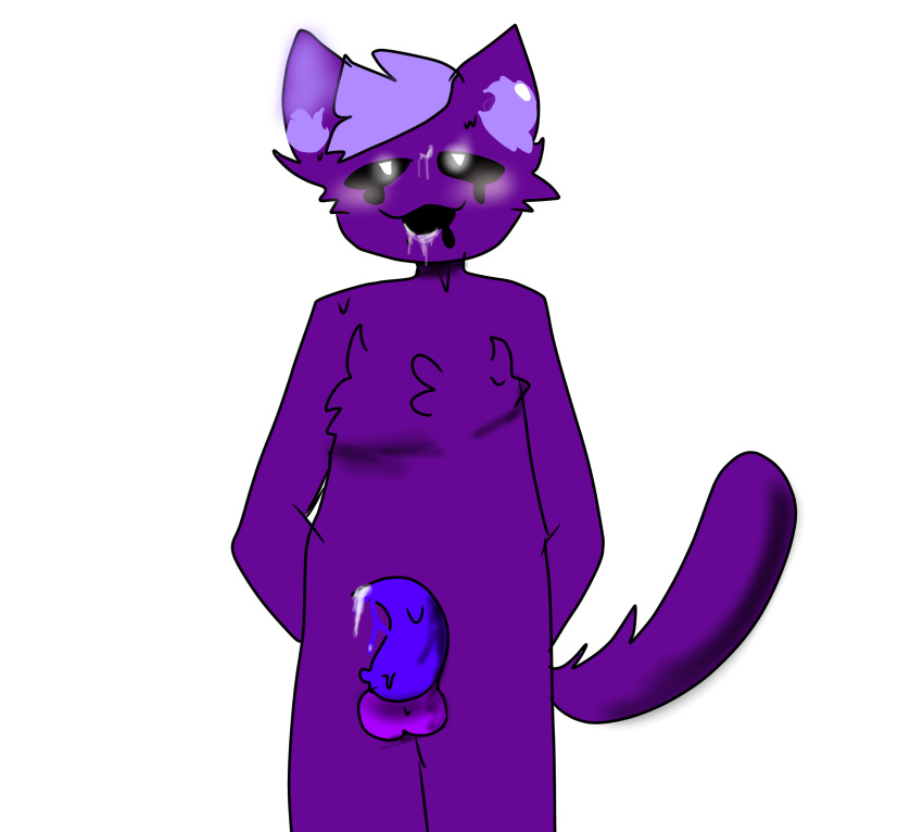 ahe_gao anthro anthro_only average_sized_penis blush cat_tail catboy cum_on_face digital_media_(artwork) eyes fluffy_ears fur gay glowing_eyes goo_creature latex purple_skin roblox roblox_game solo_male sweating transfur_outbreak