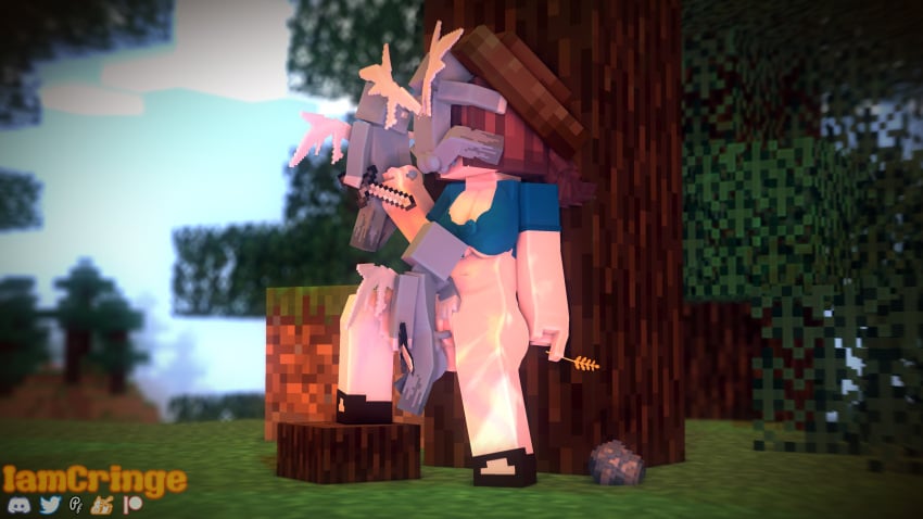 1girls 3boys 3d big_breasts blue_t-shirt brown_hair commission erect_nipples female forest horny iamcringe male mine-imator minecraft monster no_bra no_panties no_pants nude_female oral_penetration outside ponytail public shoes straw_hat tagme vaginal_penetration vex_(minecraft)