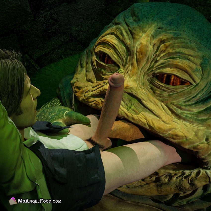 3d 3d_(artwork) bondage brown_hair chained_up dungeon gay han_solo hungry hutt jabba's_palace jabba_the_hutt no_pants orgasm solo star_wars swallowing throbbing throbbing_penis tied_up vore