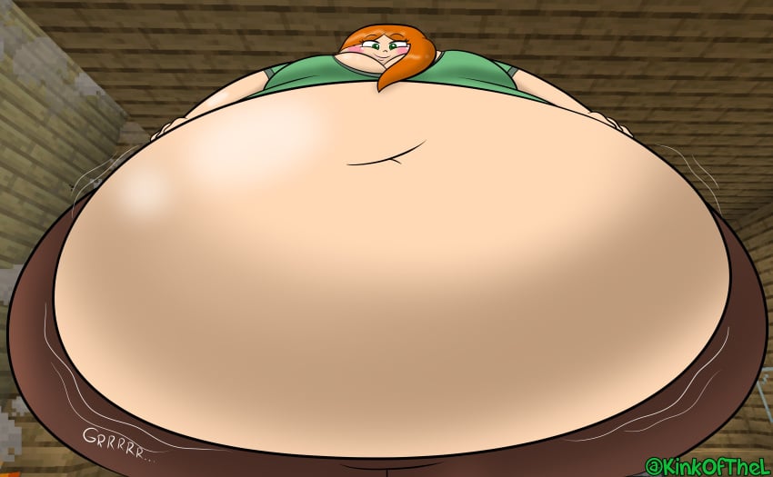 1girls alex_(minecraft) big_breasts cleavage giantess gigantic_ass gigantic_belly imminent_vore kinkofthel looking_at_viewer looming looming_over minecraft mojang morbidly_obese_female patting_belly pov pov_eye_contact stomach_noises tease thick_thighs vore weight_gain wide_hips