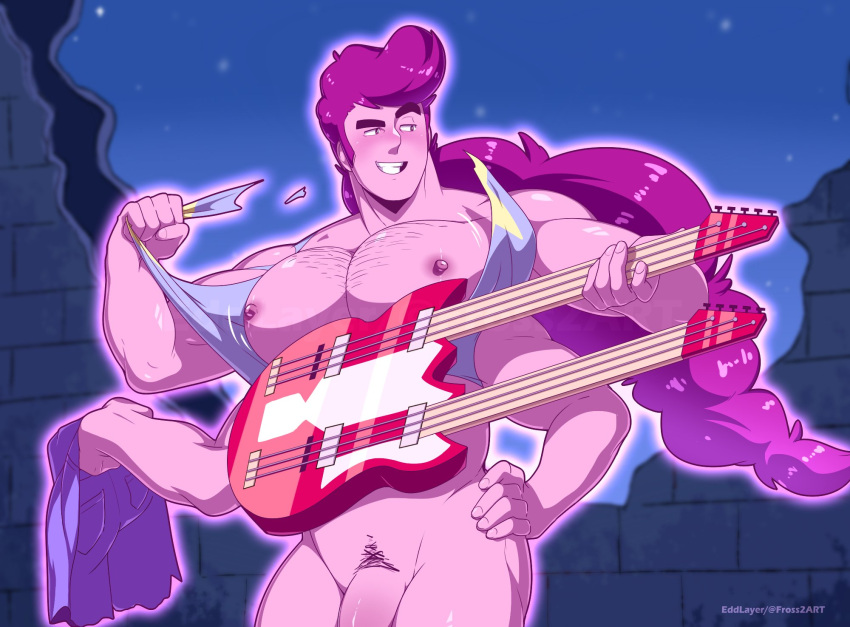 1boy 4_arms bara big_pecs cartoon_network chest_hair edd_layerex gay gem_(species) gem_fusion guitar hairy_chest hand_on_hip long_hair male male_focus male_only multi_arm multi_limb muscular muscular_male musical_instrument partially_nude pecs pectorals penis pink_skin purple_hair ripped_clothing smiling solo solo_focus solo_male steg_(steven_universe) steven_universe steven_universe:_the_movie tagme tearing_clothing thick_penis torn_clothes